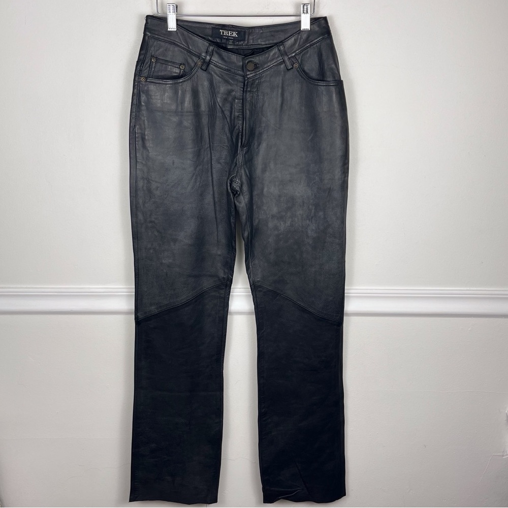 Vintage Trek‎ New York Black Distressed Leather Pants Size 28x33